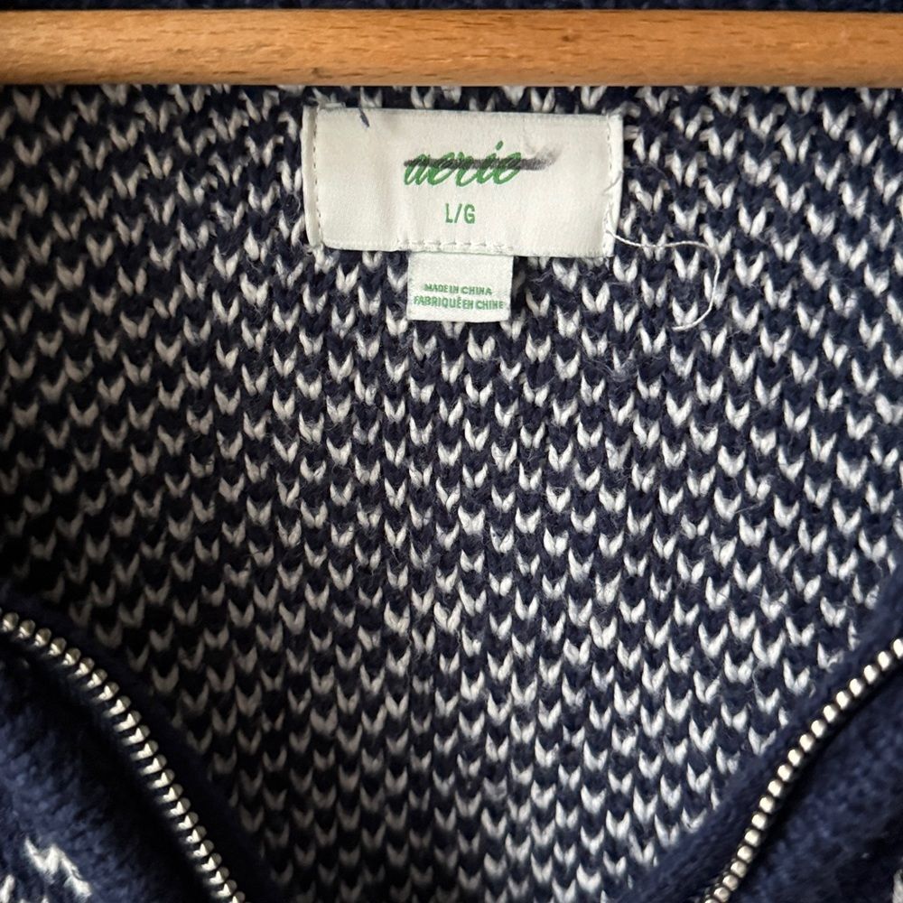 Aerie Festive Feels Quarter Zip Sweater Blue LOVE Cozy Cabin Isle Knit Pullover - Picture 5 of 9